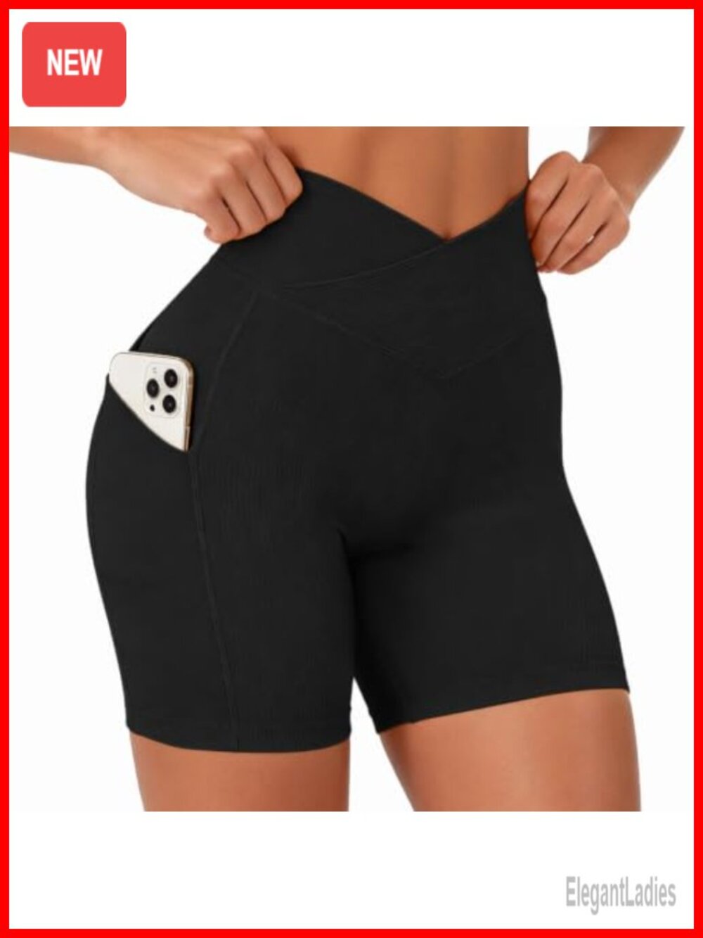 Women Seamless Cross Waist Biker Shorts 5" High Waisted with Pockets
